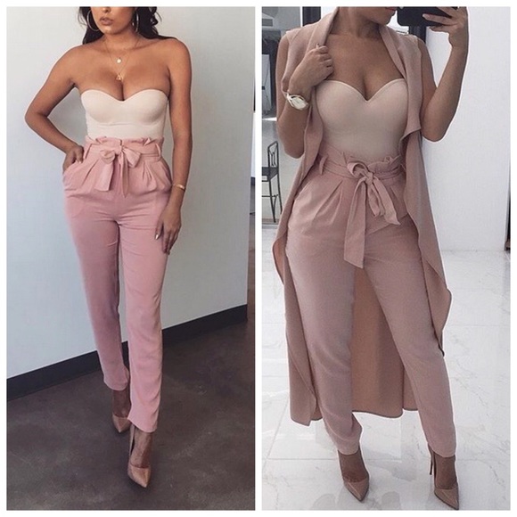 Blush Pink Tie Waist Trousers (L) - Picture 3 of 6